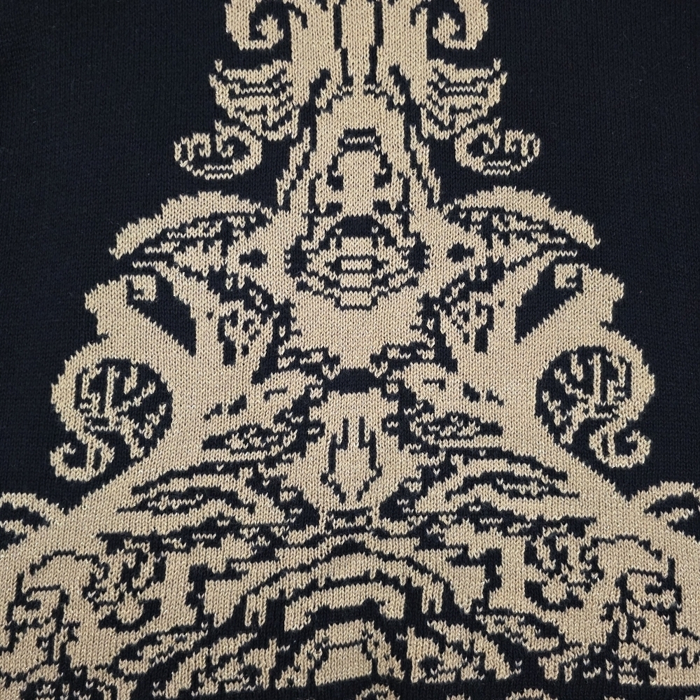 Baroque Jacquard Open Front Knit Cardigan Sweater Black Gold Metallic Women M - Picture 5 of 7